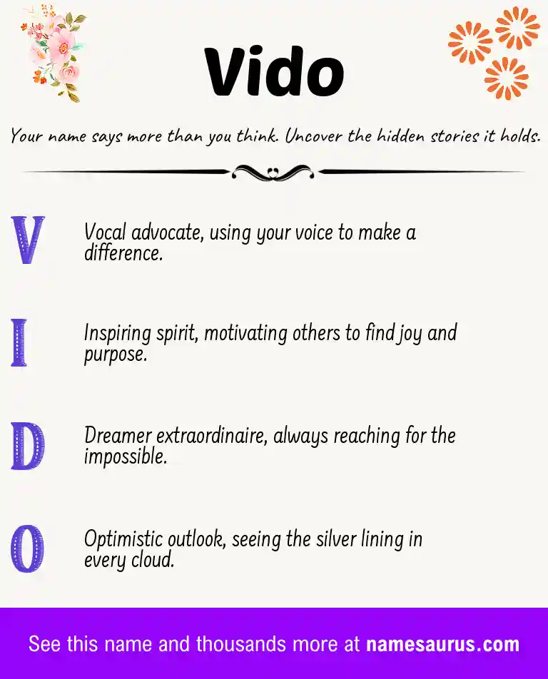 Acrostic poem about Vido.