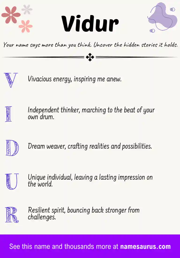Acrostic poem about Vidur.
