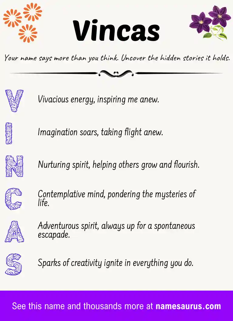 Acrostic poem about Vincas.