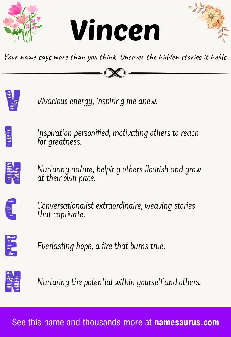 Acrostic poem about Vincen.