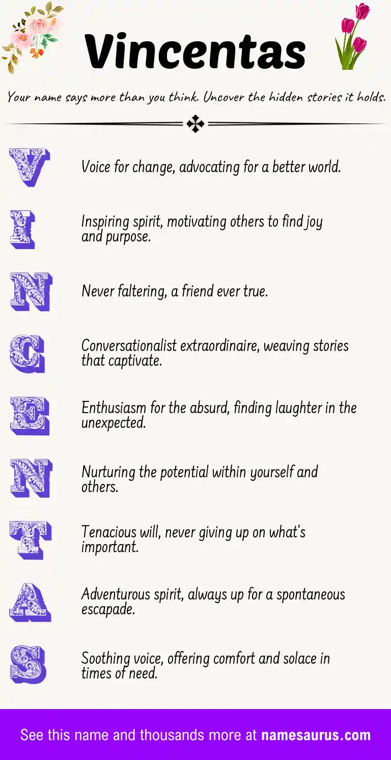 Acrostic poem about Vincentas.