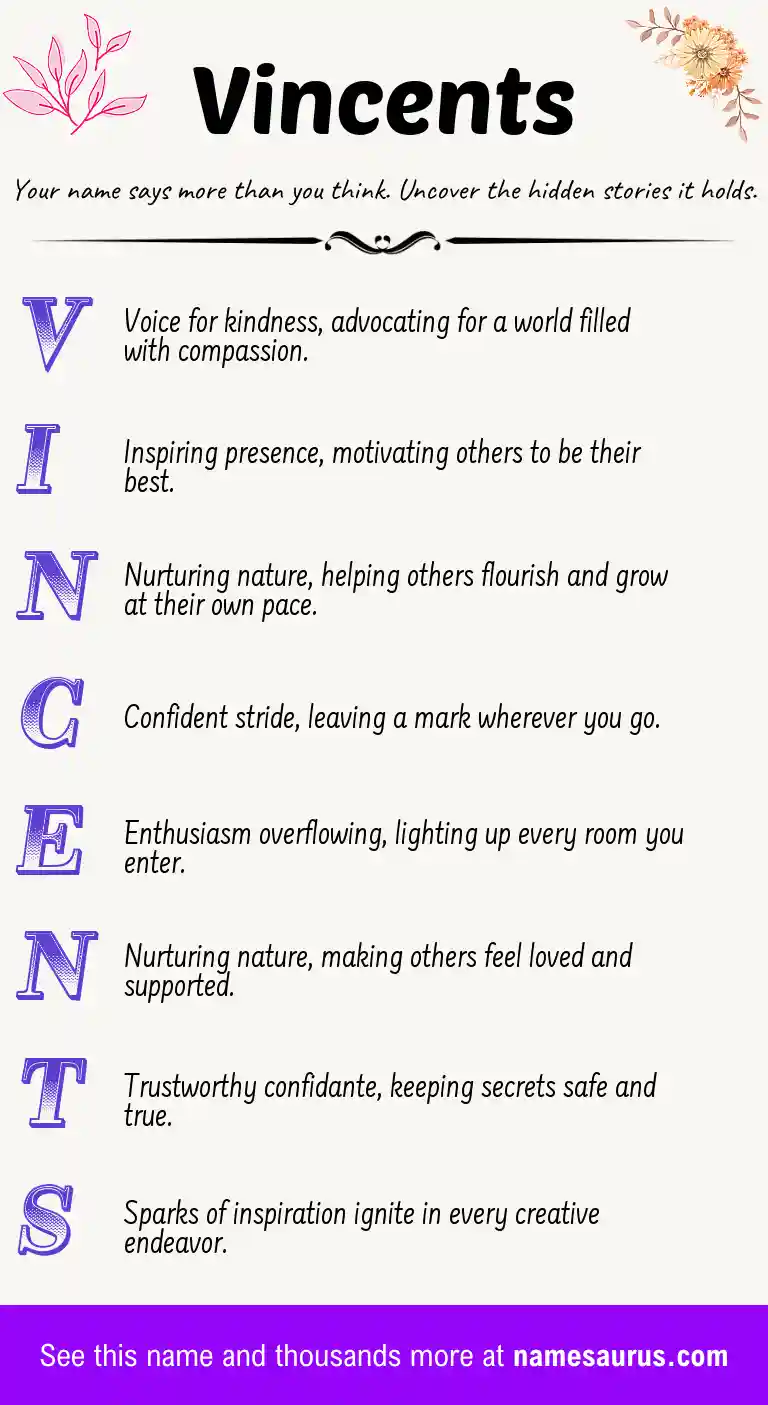 Acrostic poem about Vincents.