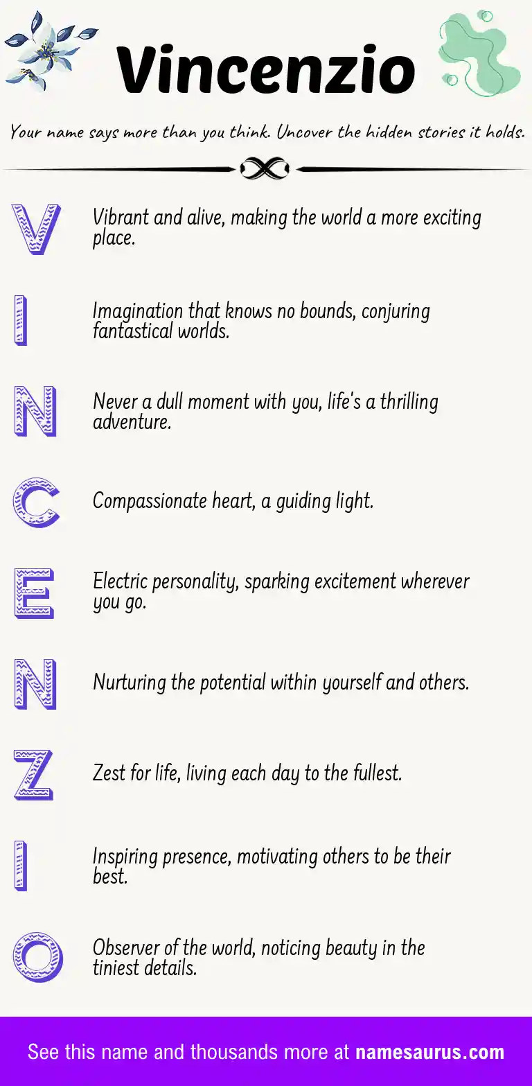 Acrostic poem about Vincenzio.