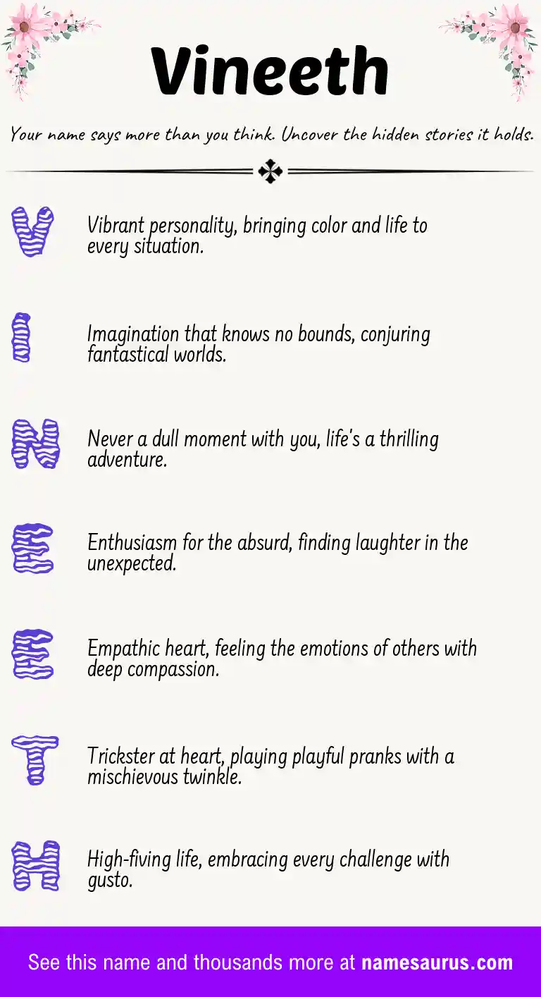 Acrostic poem about Vineeth.