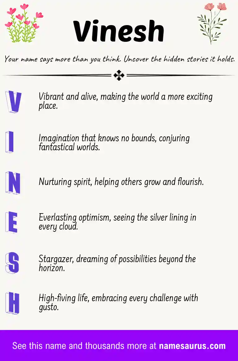 Acrostic poem about Vinesh.