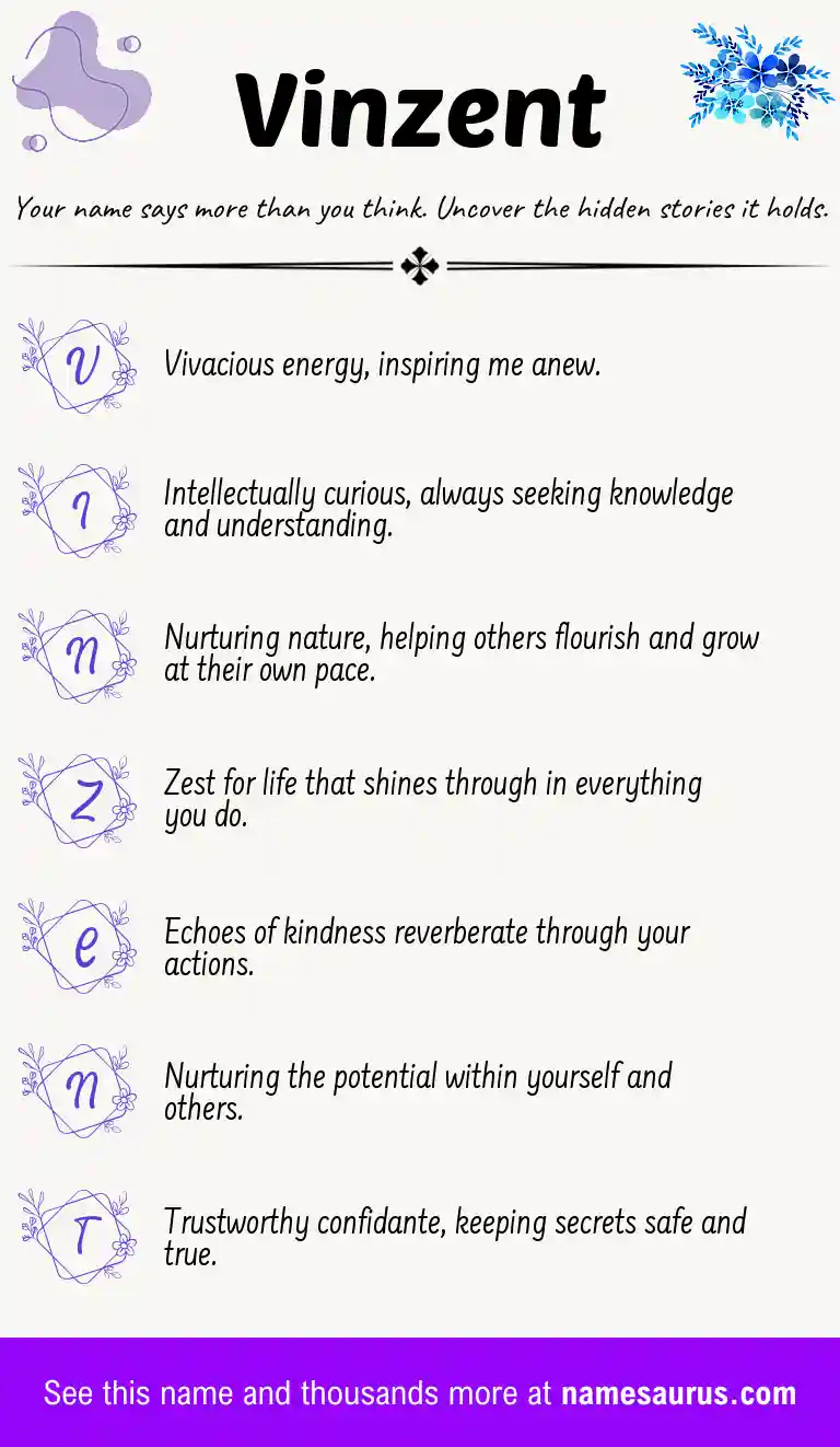 Acrostic poem about Vinzent.