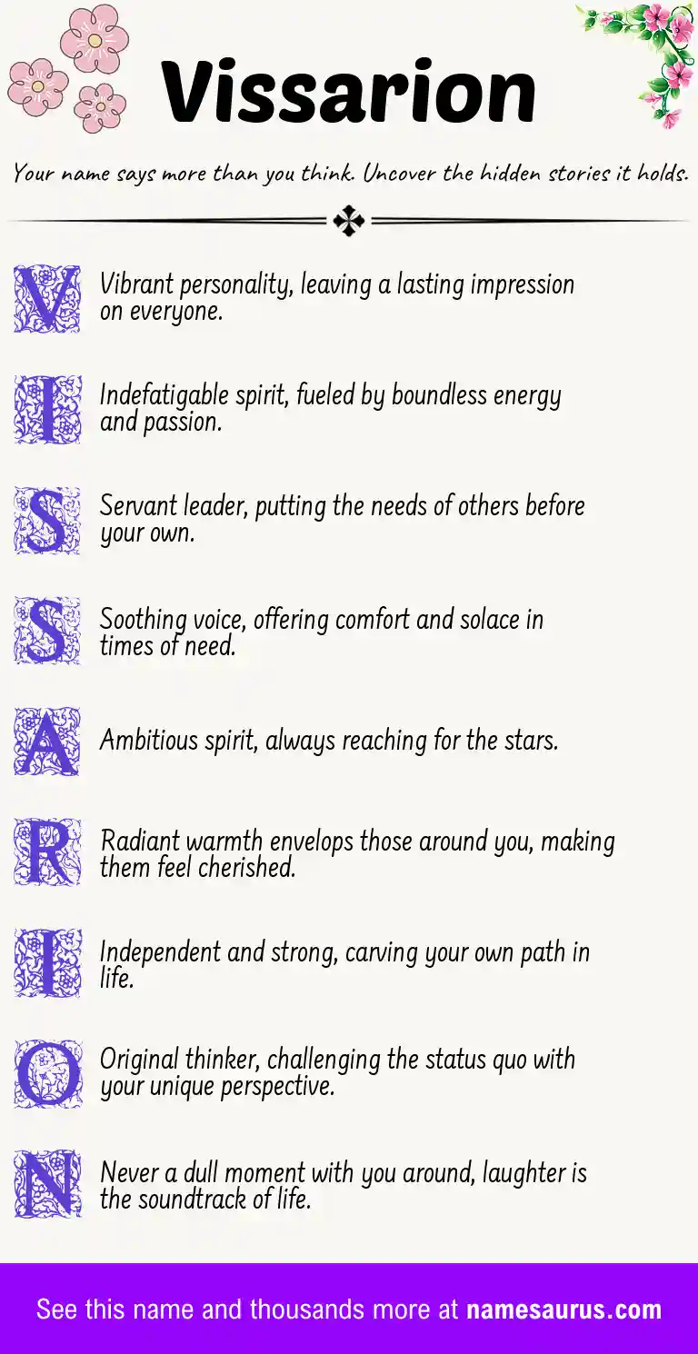 Acrostic poem about Vissarion.