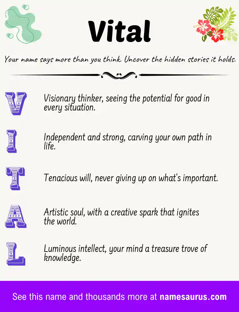 Acrostic poem about Vital.