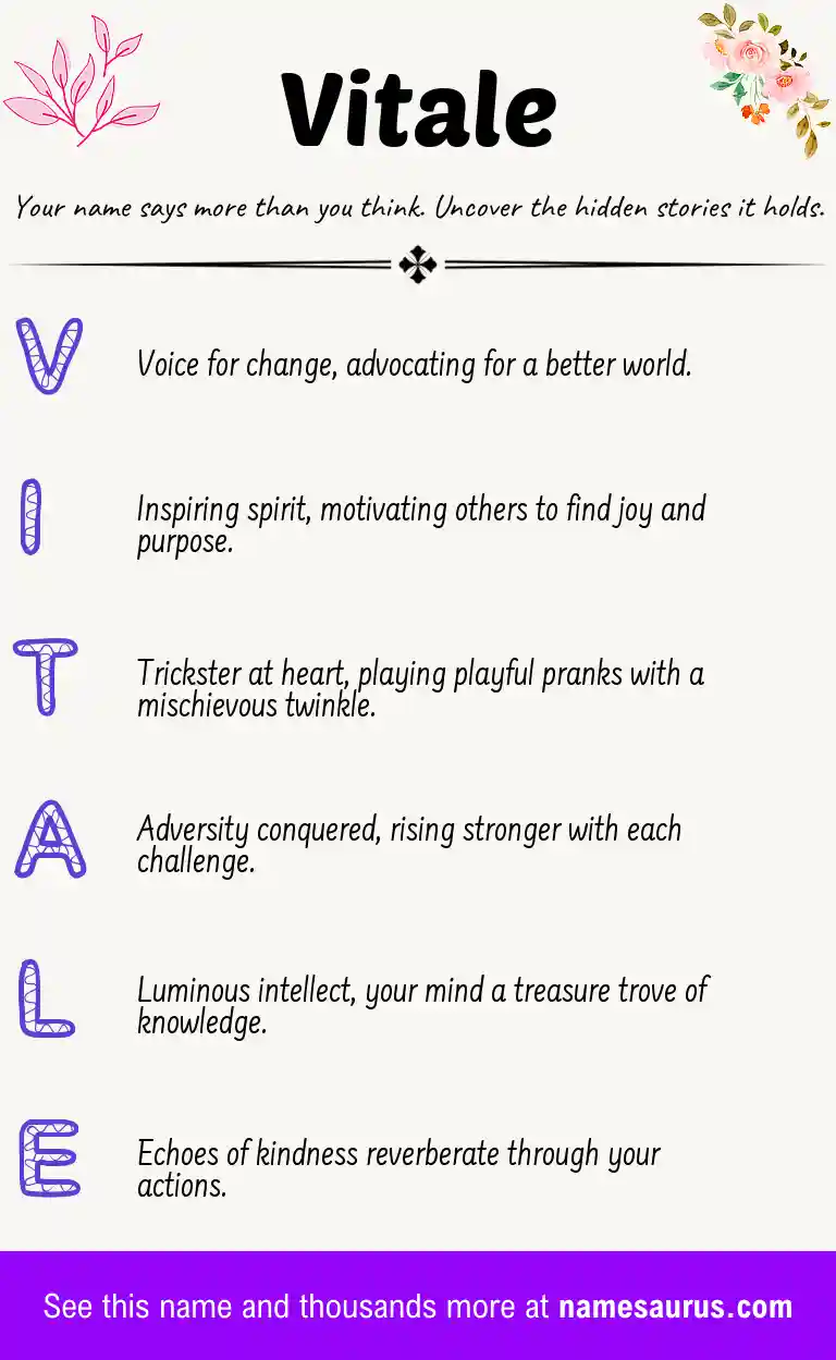 Acrostic poem about Vitale.
