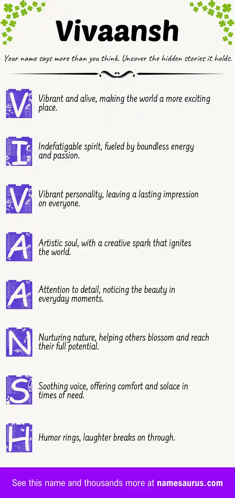 Acrostic poem about Vivaansh.