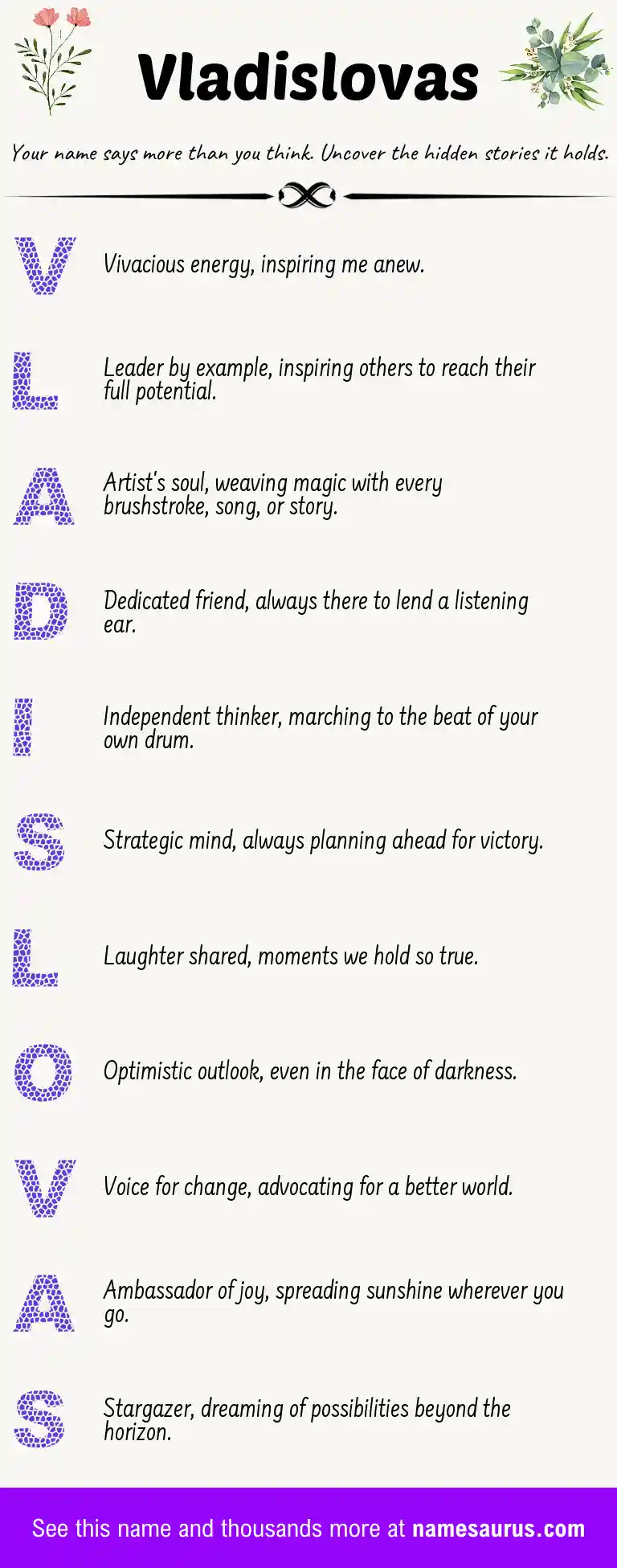 Acrostic poem about Vladislovas.