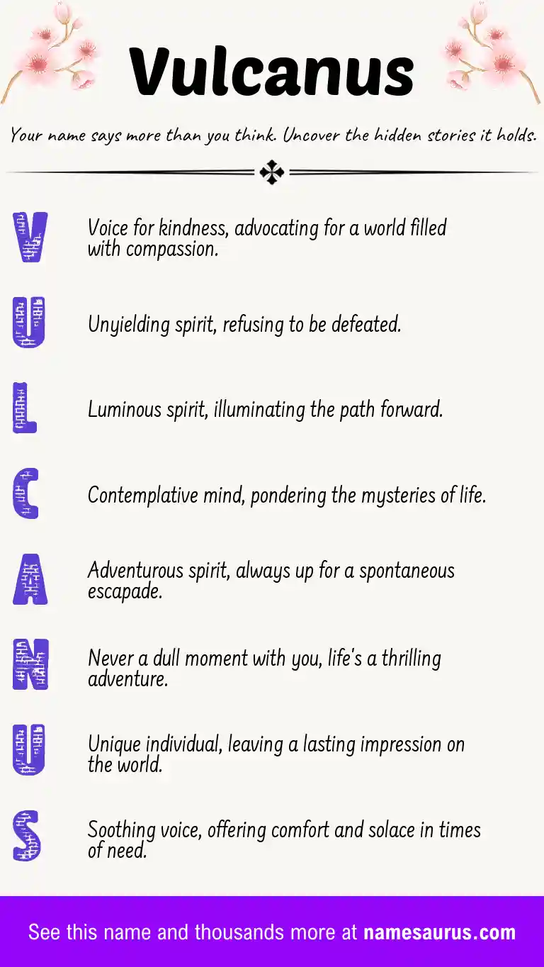 Acrostic poem about Vulcanus.