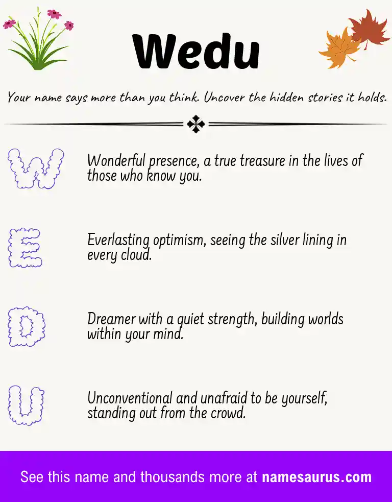 Acrostic poem about Wedu.
