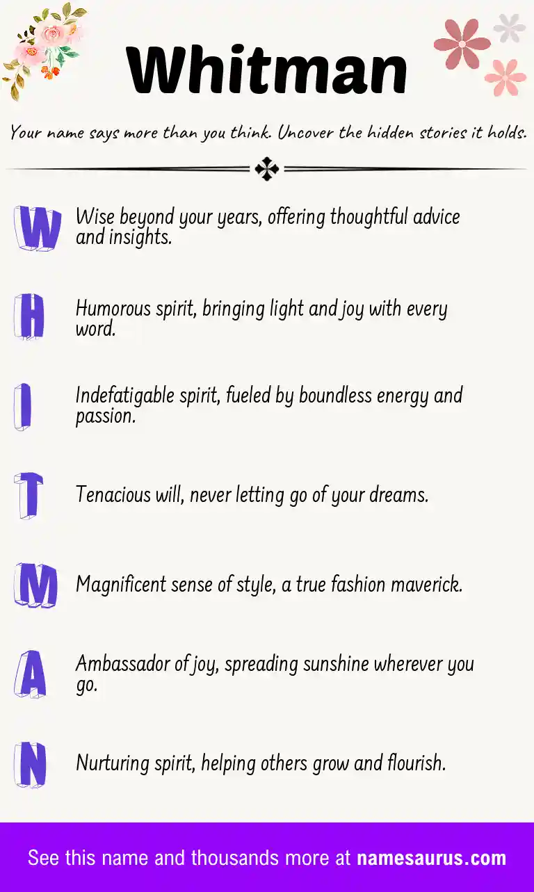 Acrostic poem about Whitman.