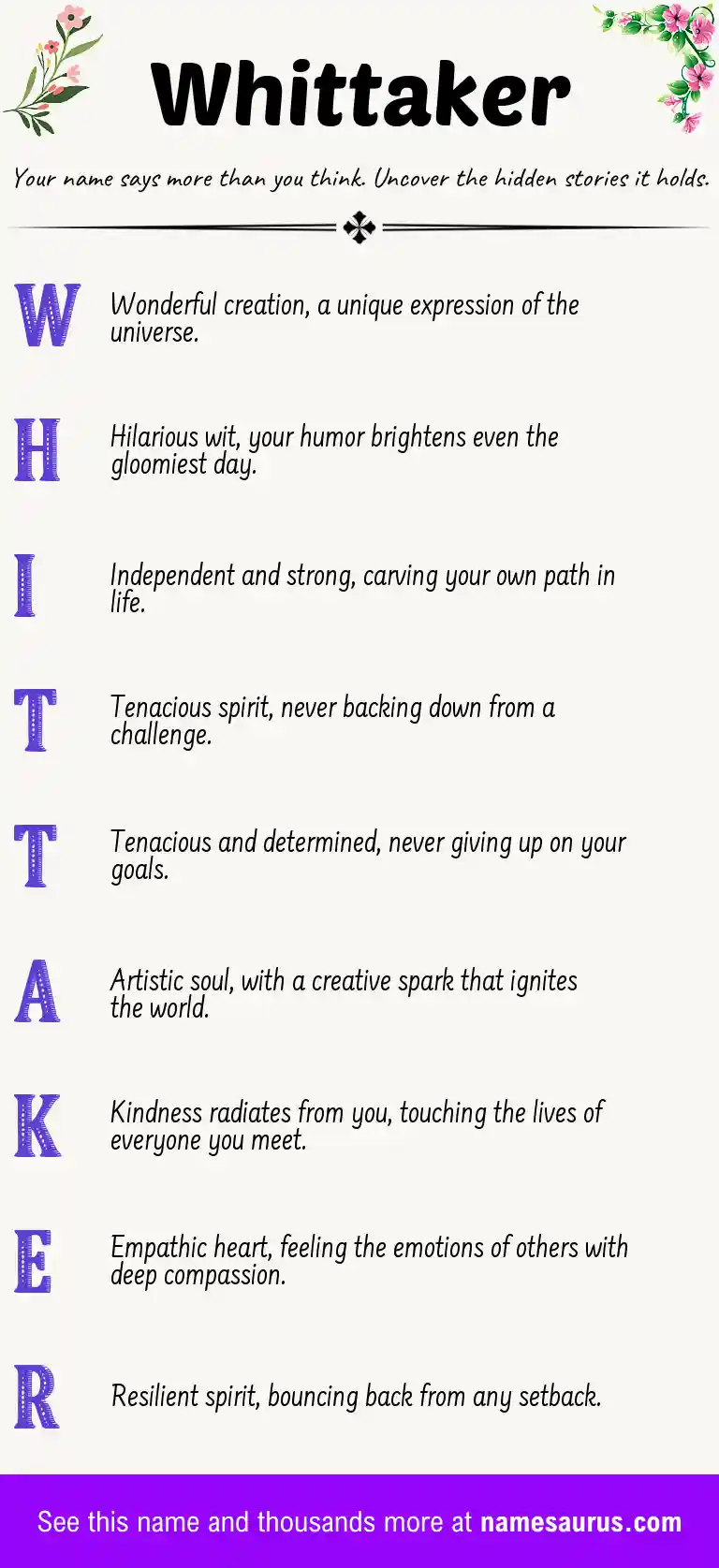 Acrostic poem about Whittaker.