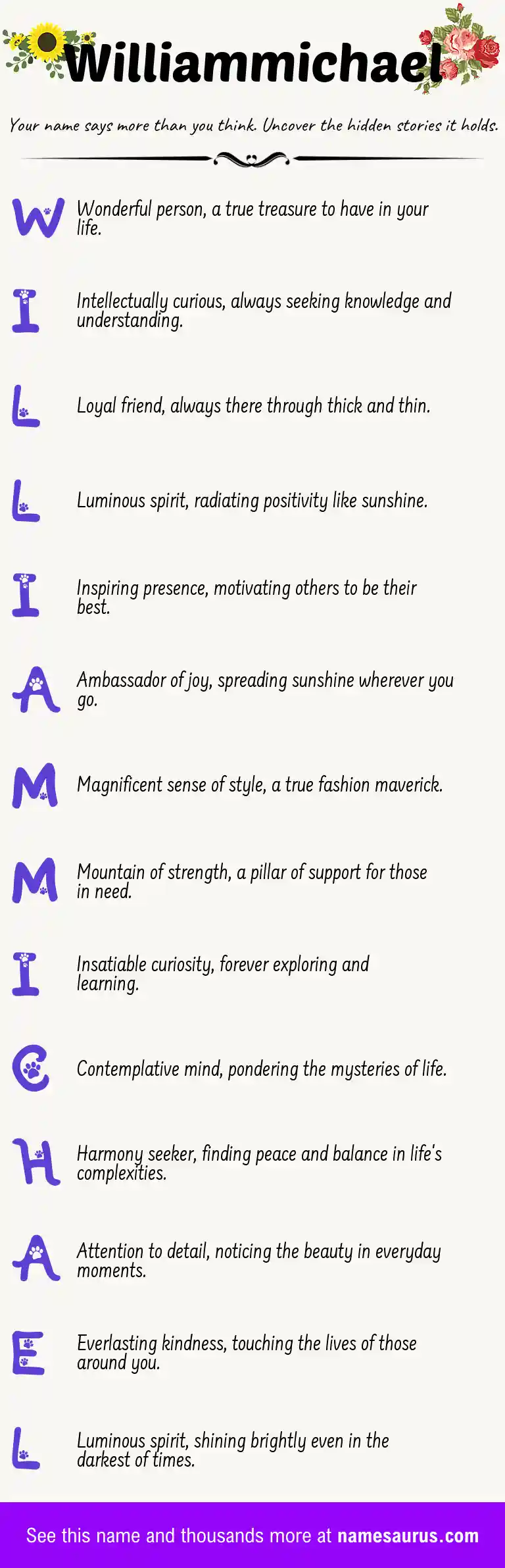 Acrostic poem about Williammichael.