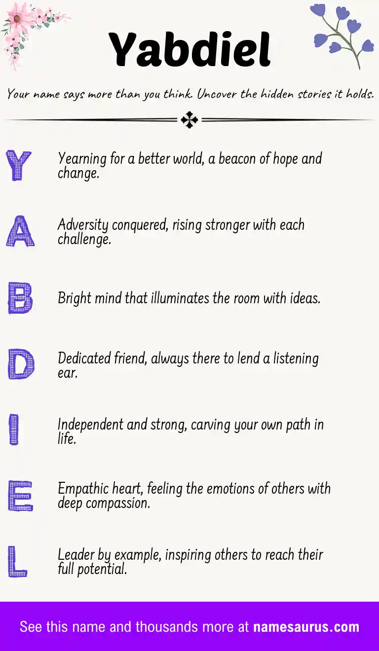 Acrostic poem about Yabdiel.