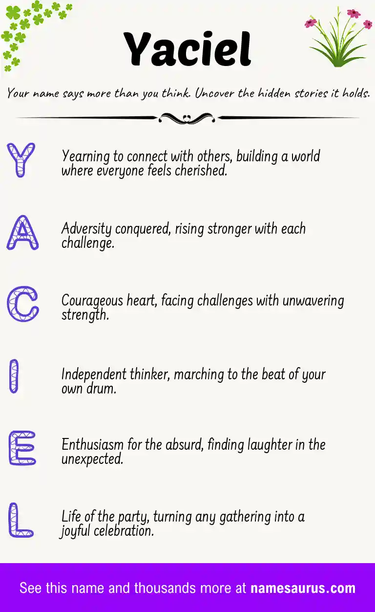 Acrostic poem about Yaciel.