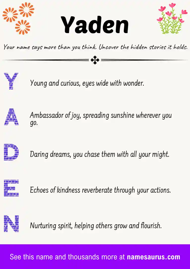 Acrostic poem about Yaden.