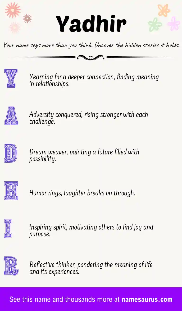 Acrostic poem about Yadhir.