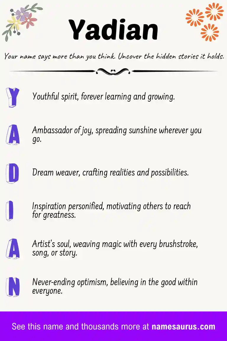 Acrostic poem about Yadian.