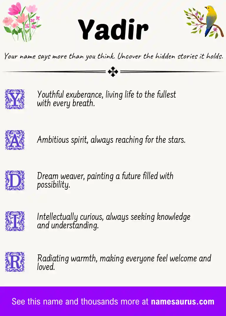 Acrostic poem about Yadir.