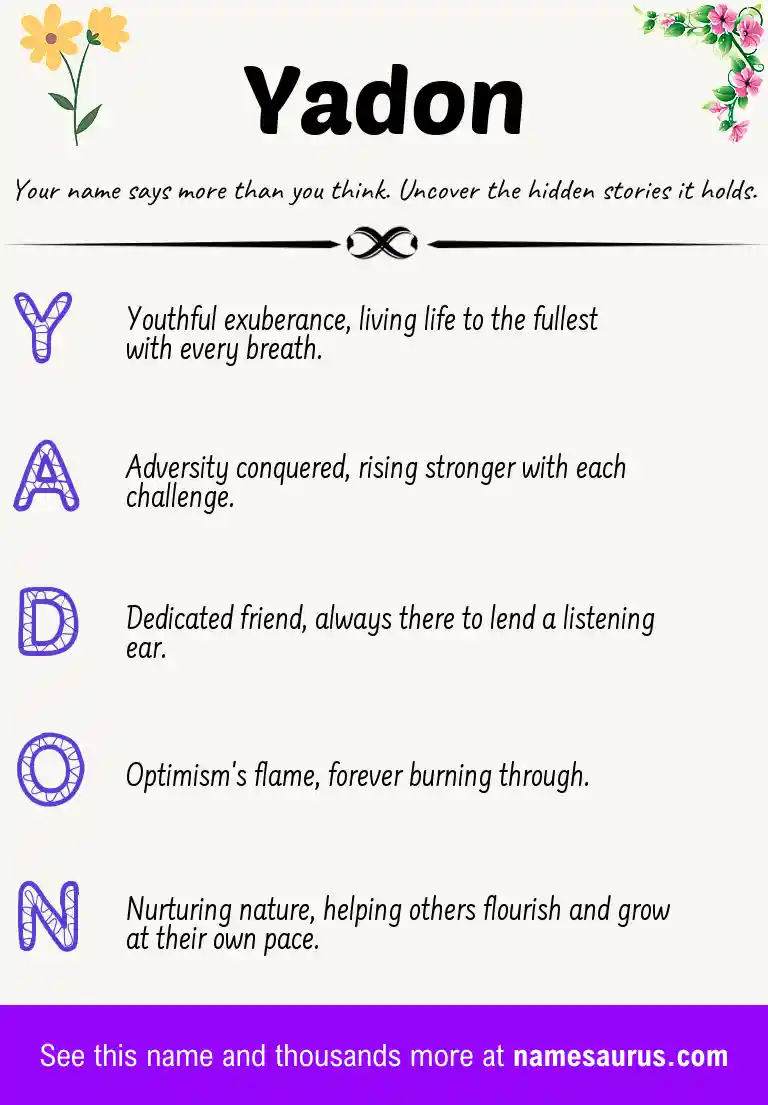 Acrostic poem about Yadon.