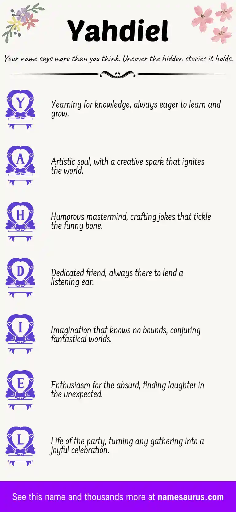 Acrostic poem about Yahdiel.