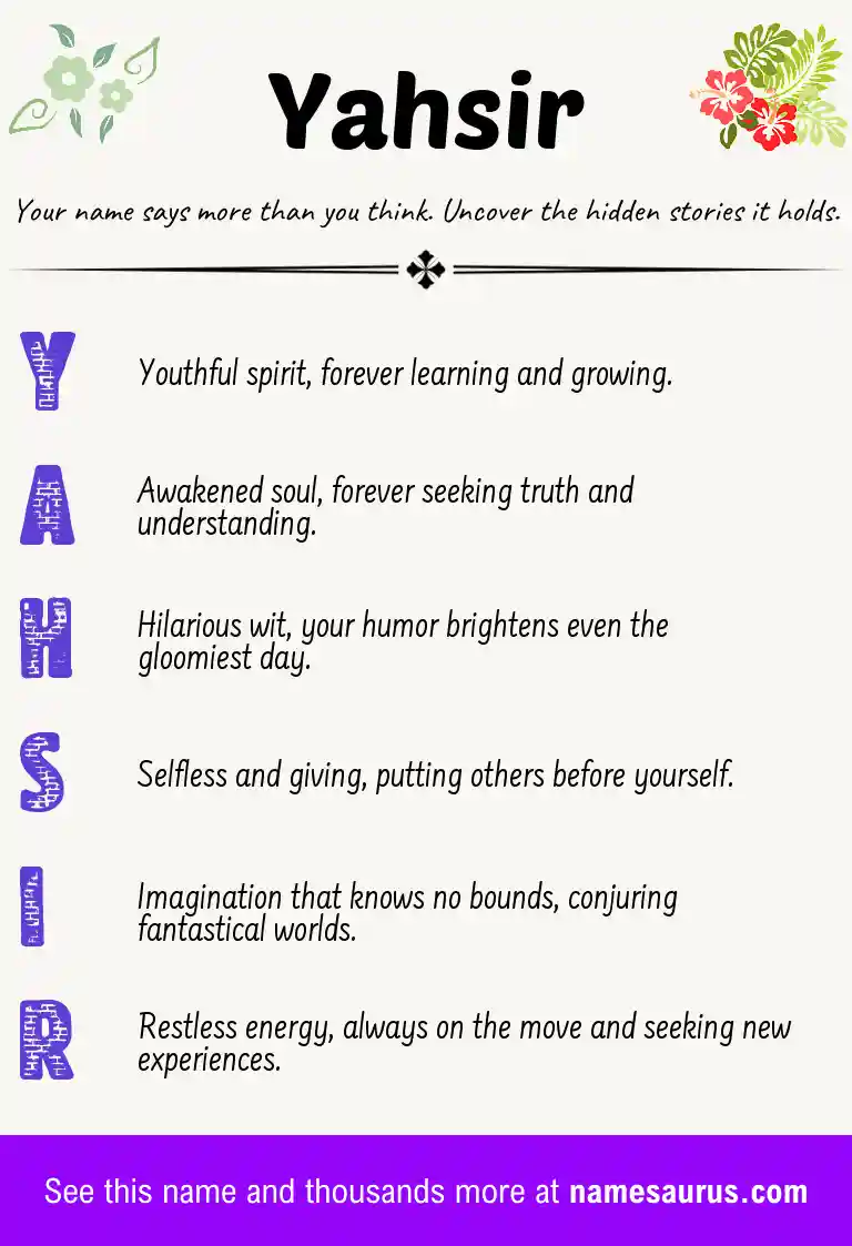 Acrostic poem about Yahsir.