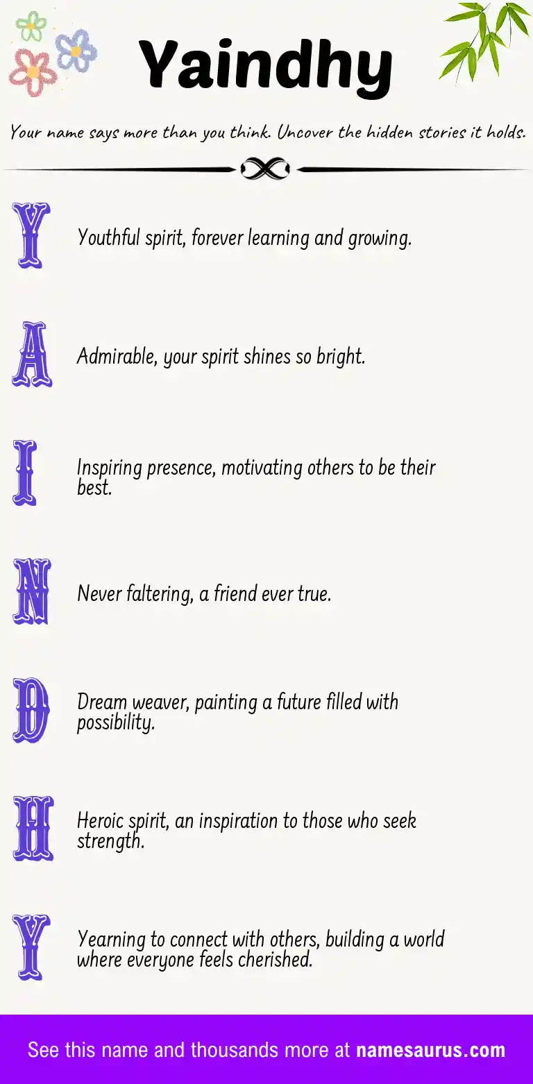 Acrostic poem about Yaindhy.