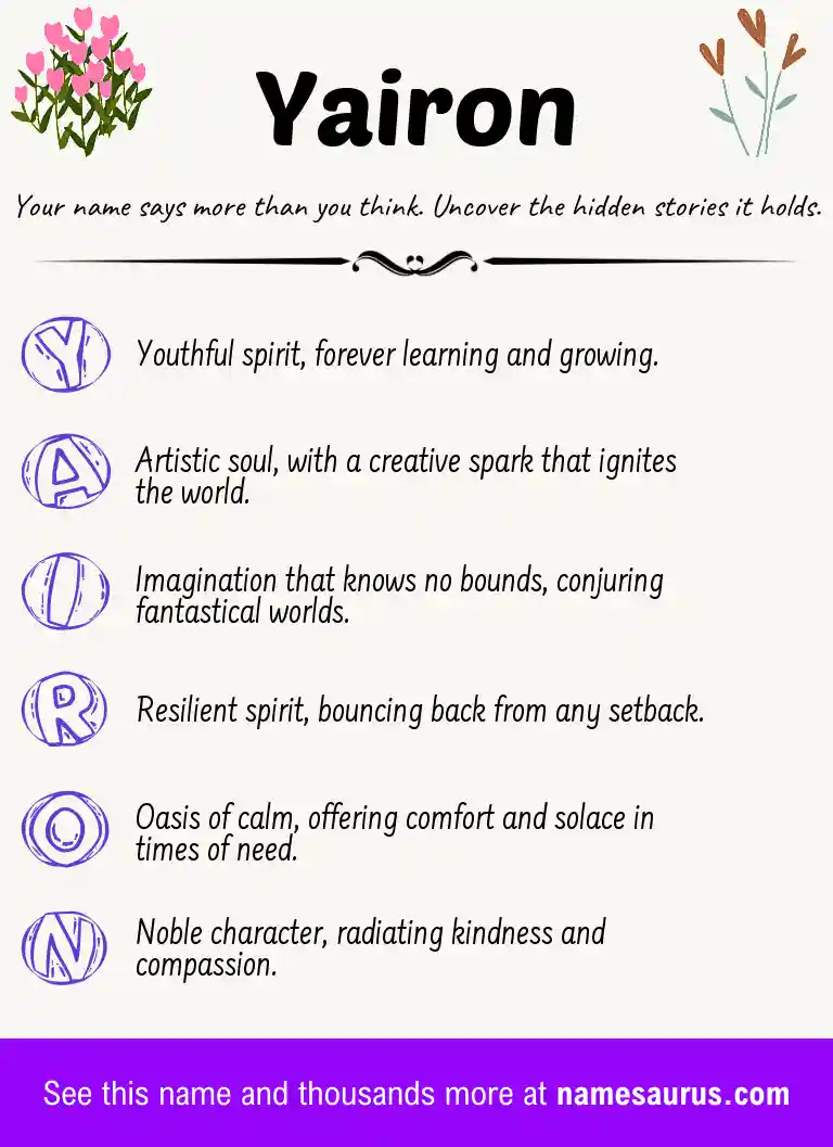 Acrostic poem about Yairon.