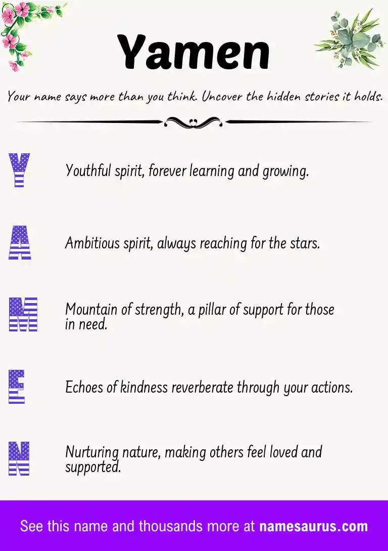 Acrostic poem about Yamen.