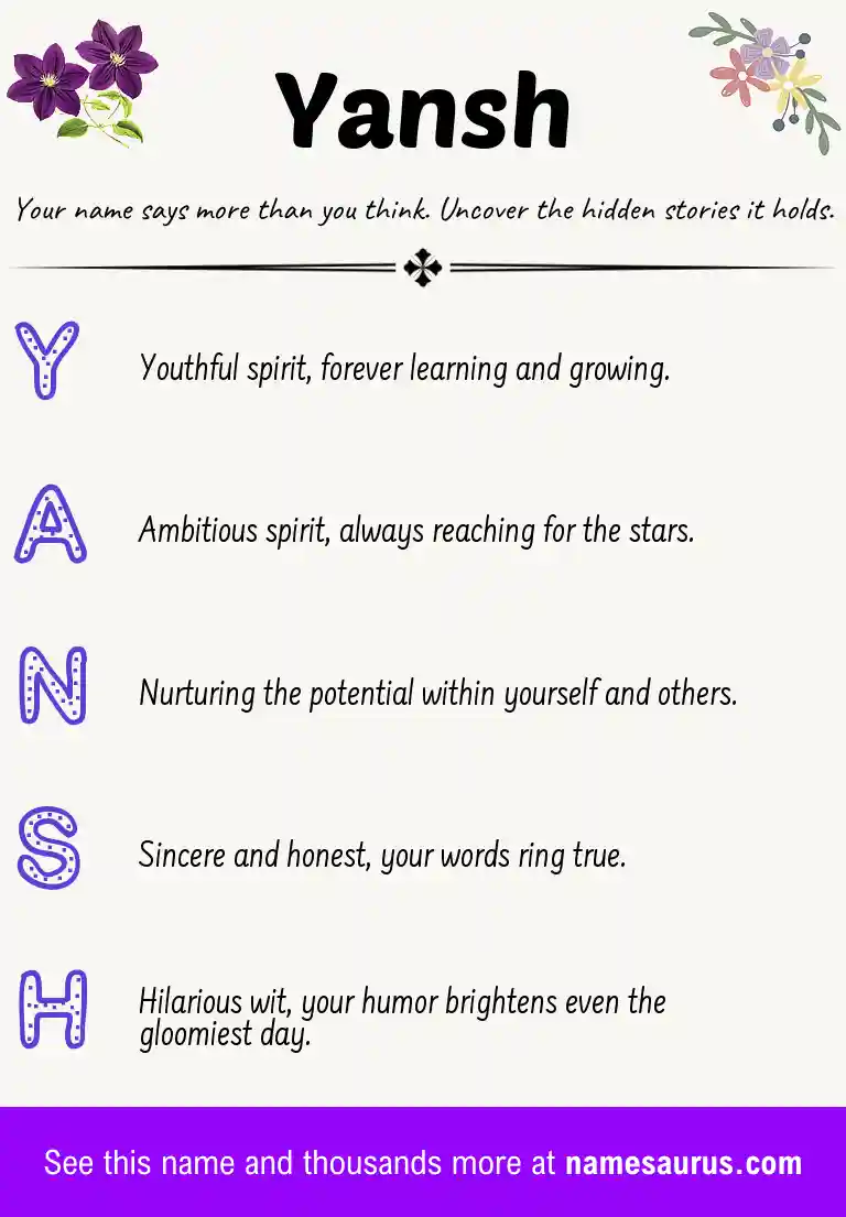 Acrostic poem about Yansh.