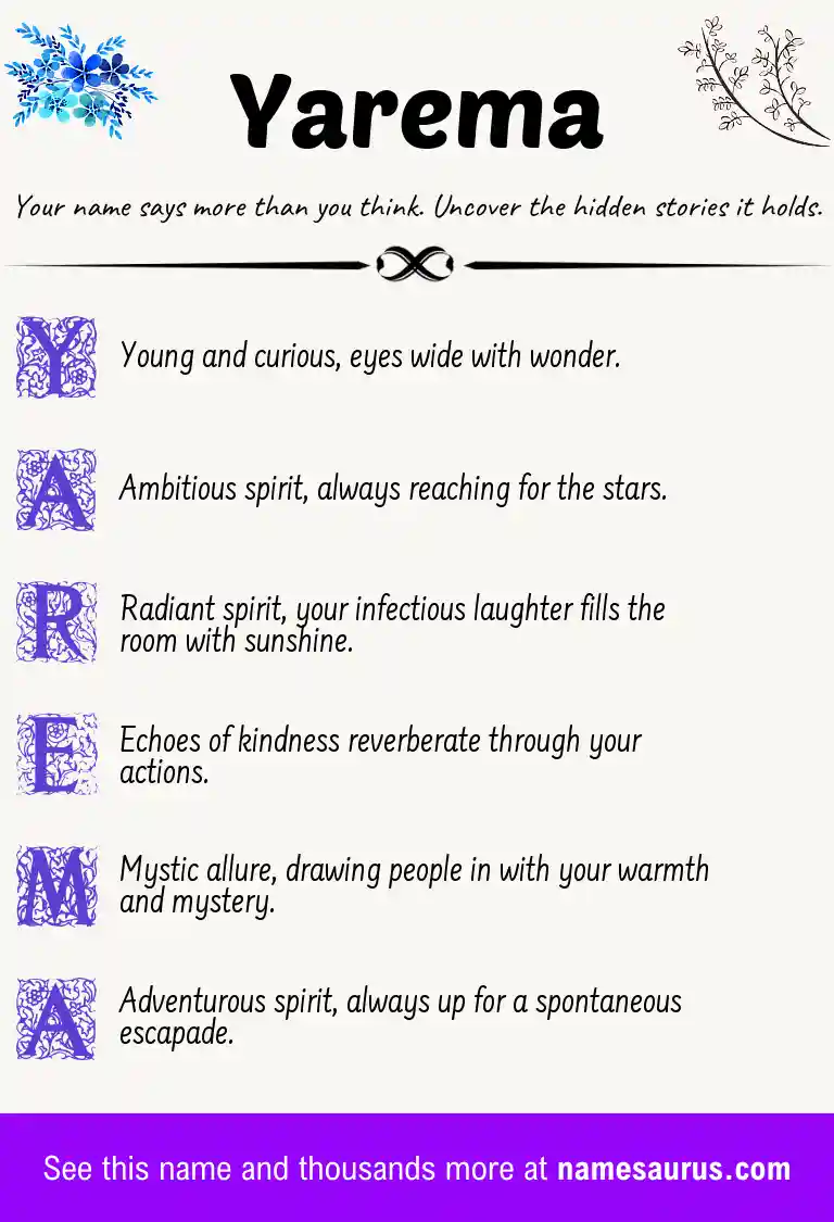 Acrostic poem about Yarema.