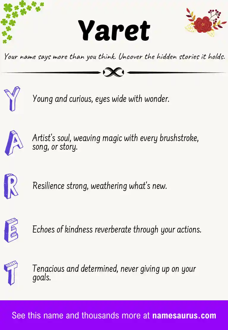 Acrostic poem about Yaret.