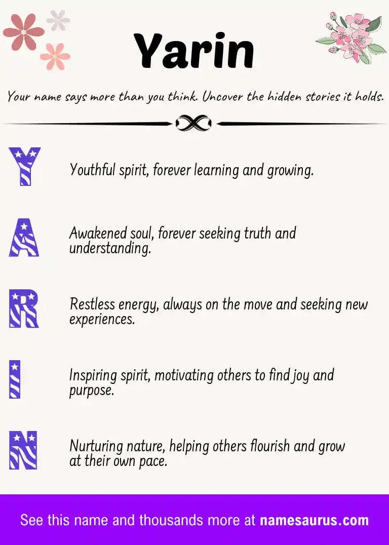Acrostic poem about Yarin.