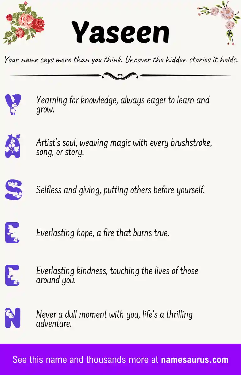 Acrostic poem about Yaseen.