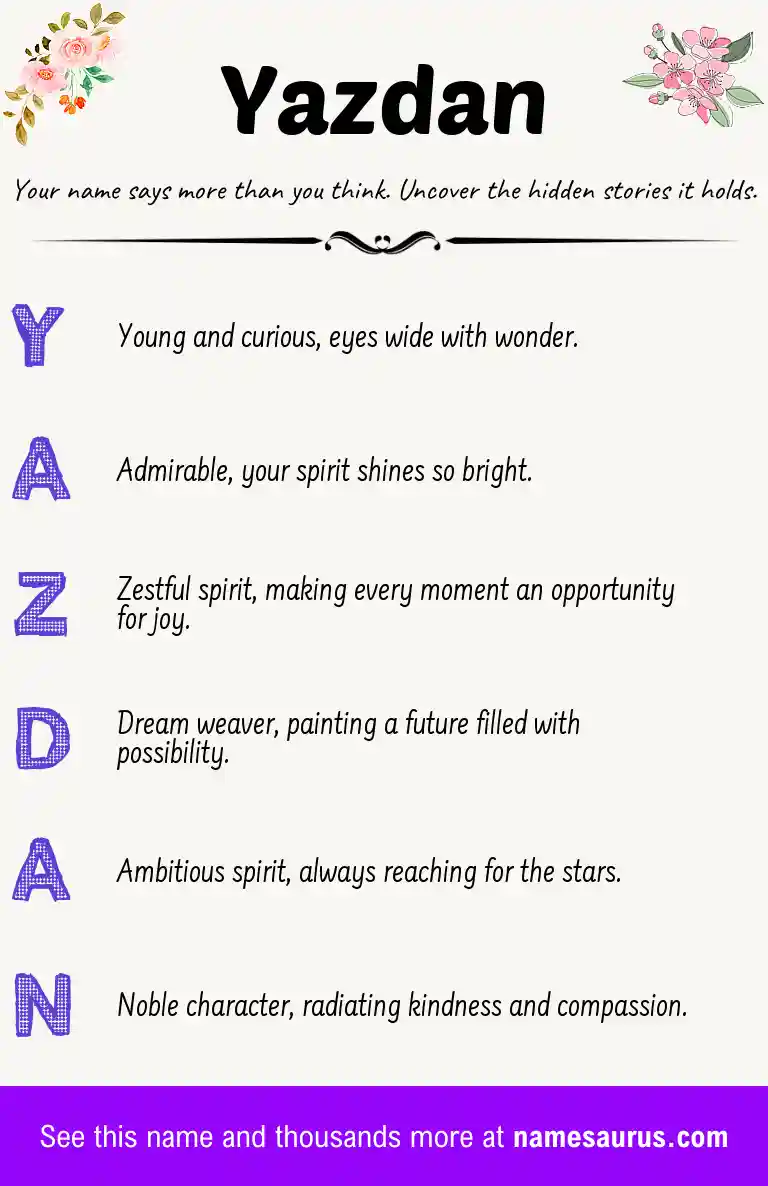 Acrostic poem about Yazdan.
