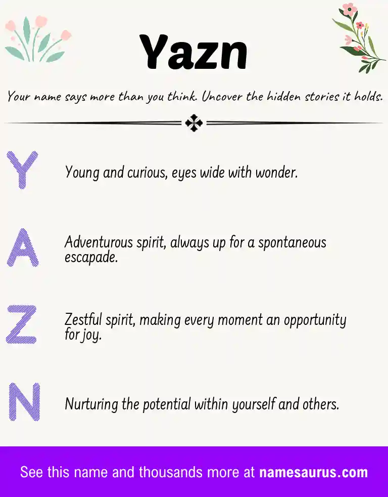 Acrostic poem about Yazn.