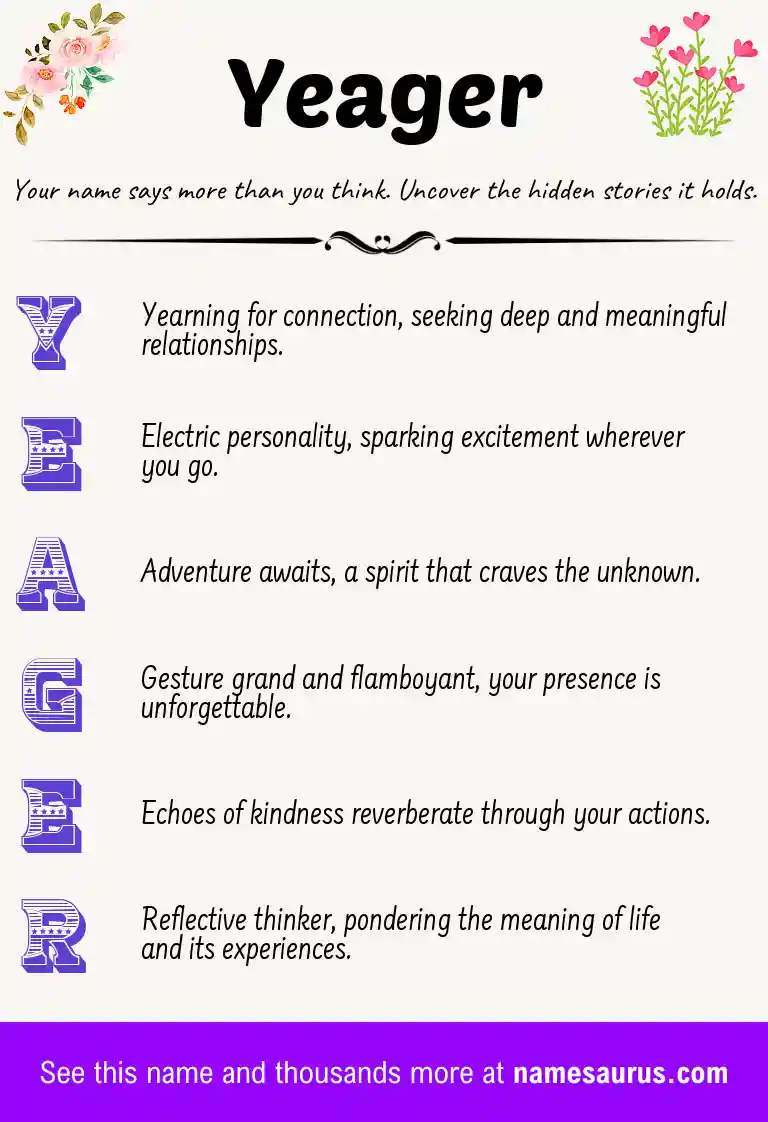 Acrostic poem about Yeager.