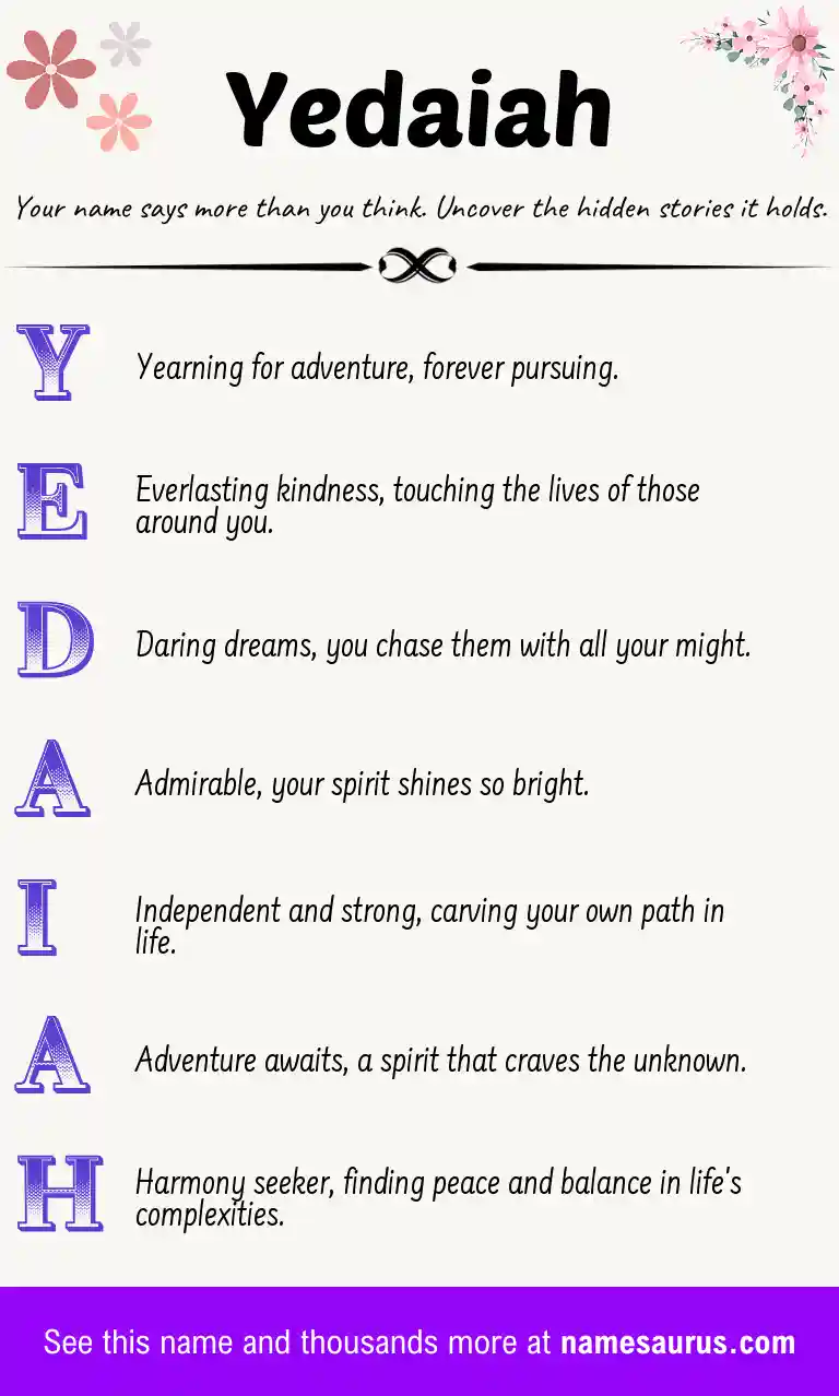 Acrostic poem about Yedaiah.