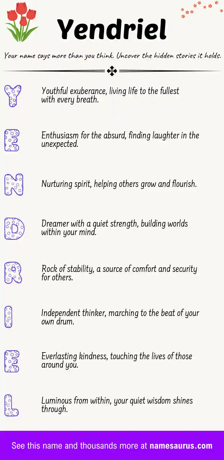 Acrostic poem about Yendriel.