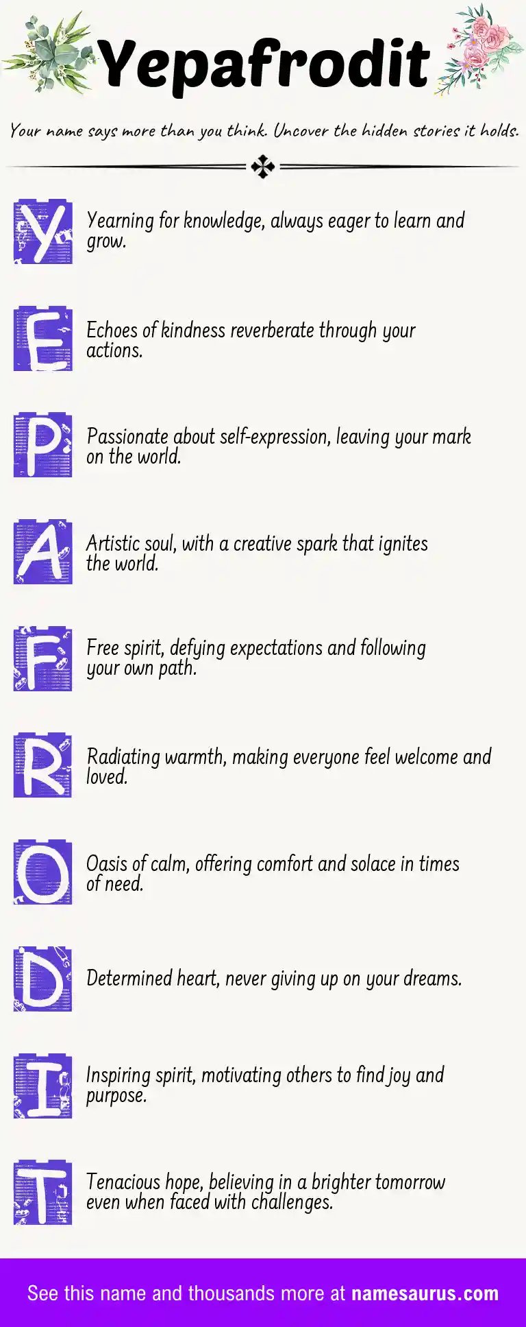 Acrostic poem about Yepafrodit.