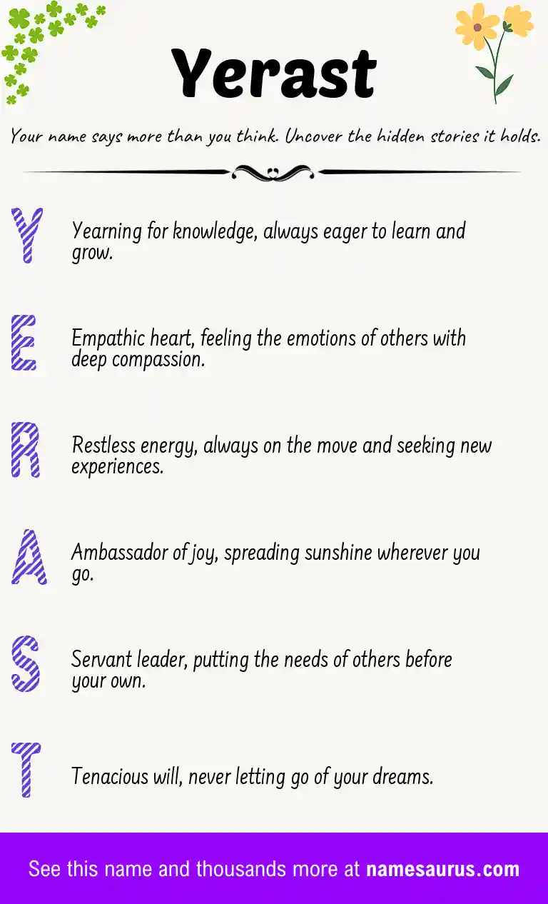 Acrostic poem about Yerast.