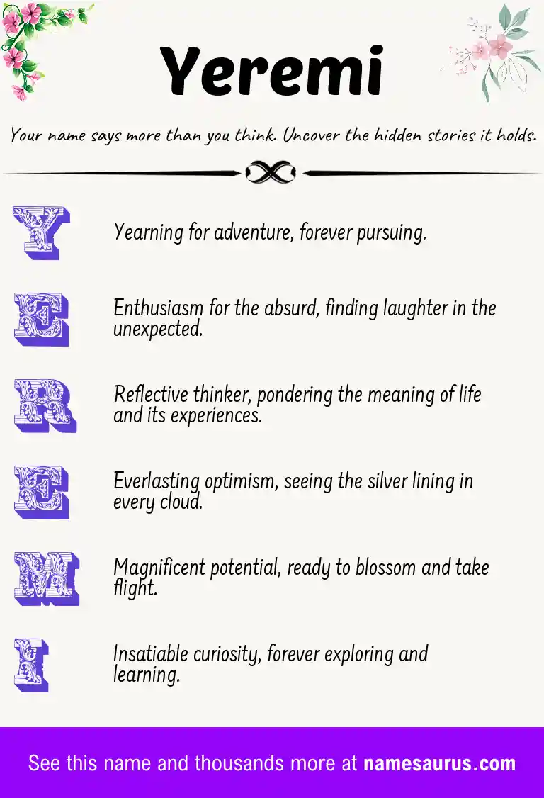 Acrostic poem about Yeremi.