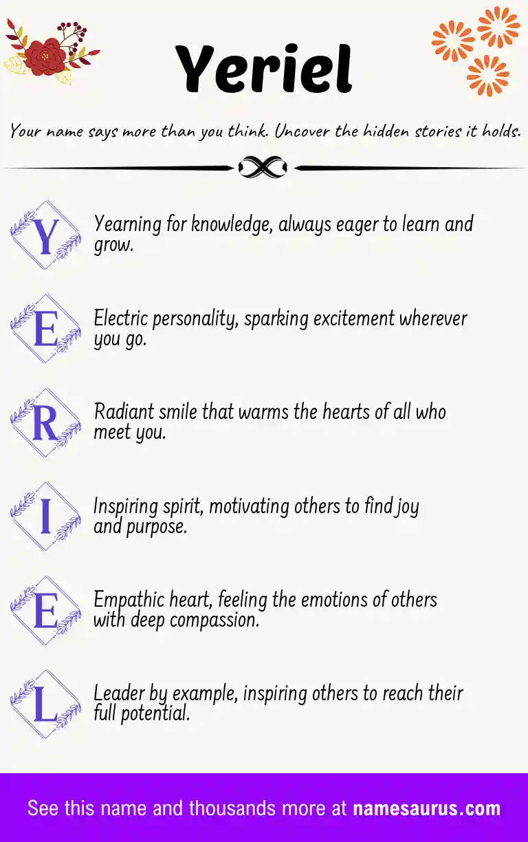 Acrostic poem about Yeriel.