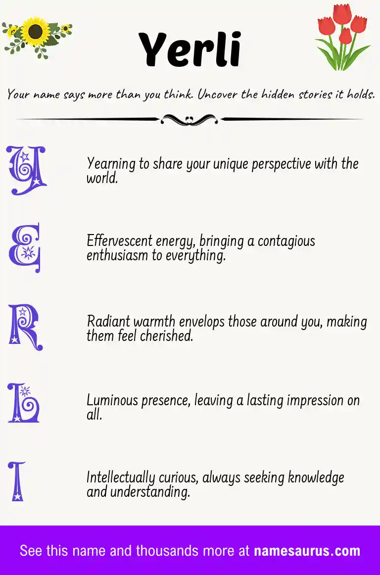Acrostic poem about Yerli.