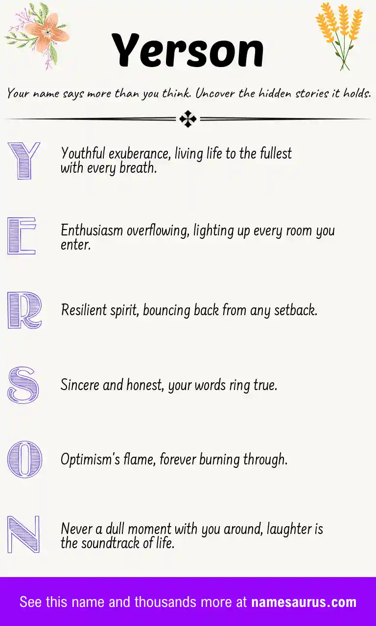 Acrostic poem about Yerson.