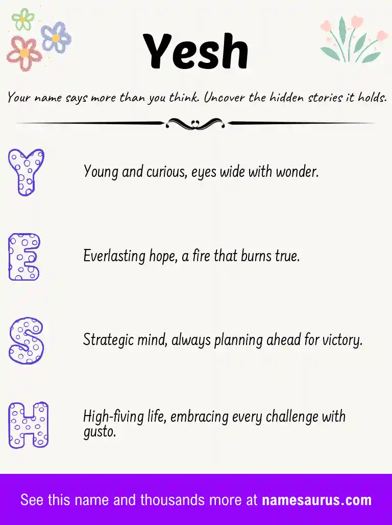 Acrostic poem about Yesh.
