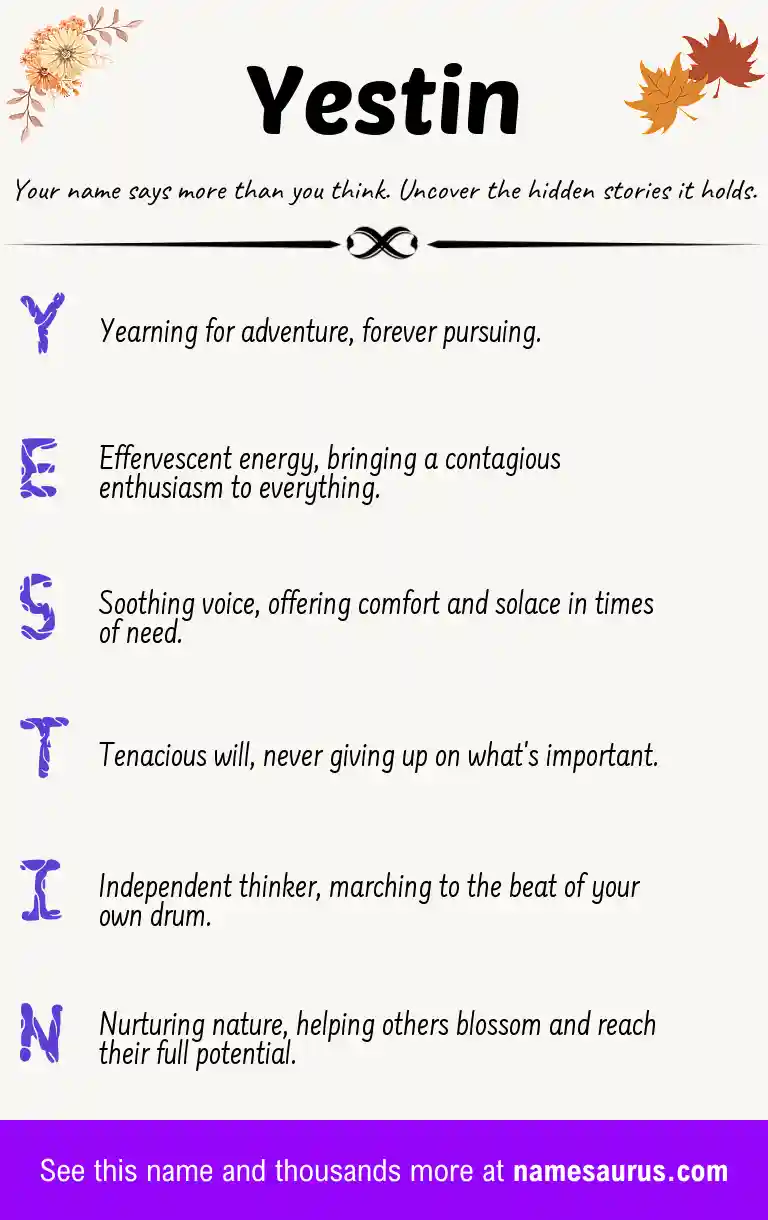 Acrostic poem about Yestin.